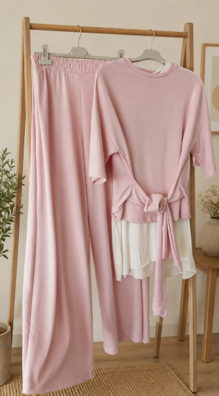 Bağlamalı modal takım pembe