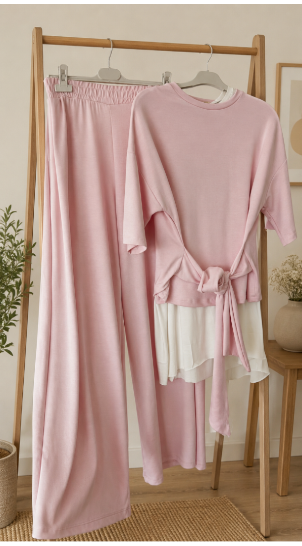 Bağlamalı modal takım pembe Bağlamalı modal takım pembe