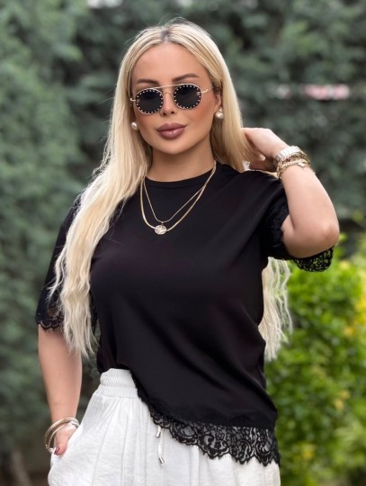 DANTELLI TİŞÖRT SIYAH