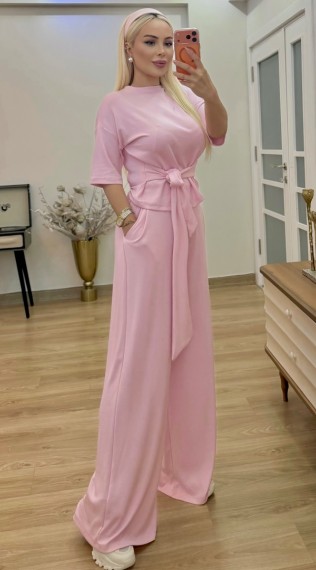 Bağlamalı modal takım pembe