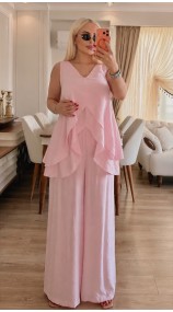 Fırfır detaylı kolsuz ikili takım Pembe